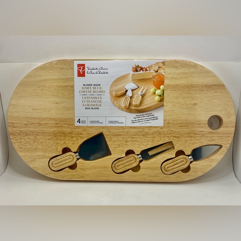 ✅ Brand New President's Choice Acacia Wood Knife Set & Charcuterie Cheese Board.